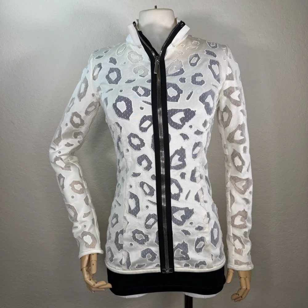 NWOT Anthony Vaccarello Semi Sheer Plumetis Animal Print France Zip Jacket XS